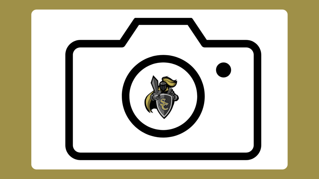 Outline of a camera with the black knight logo in the center of the lens