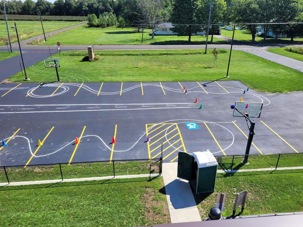 An aerial view of the obstacle course on the parking lot 