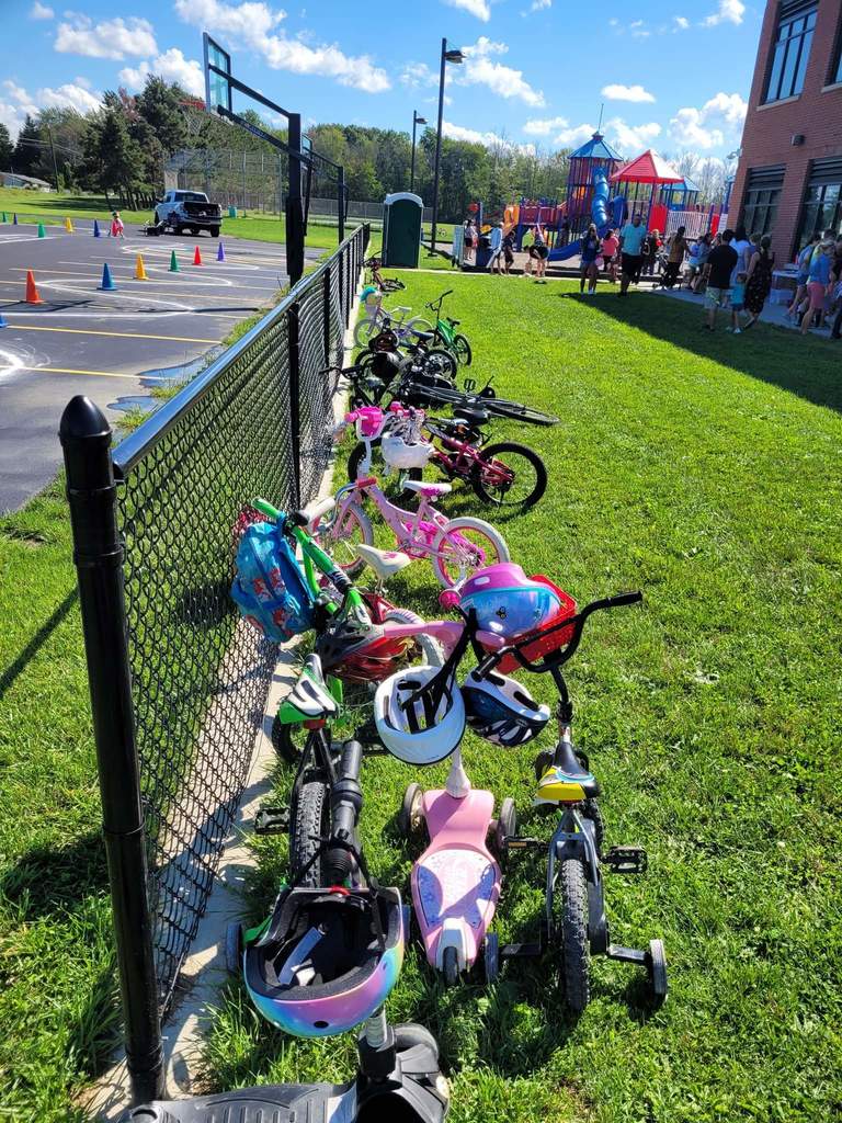 A line of bikes and outside Silver Creek elementary for the Bike Rodeo 2022
